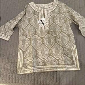 Gretchen Scott Designs Beige and White Patterned Tunic Top